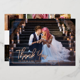 Invitation En Aluminium Chic Script Collage de photos Mariage Remercieme
