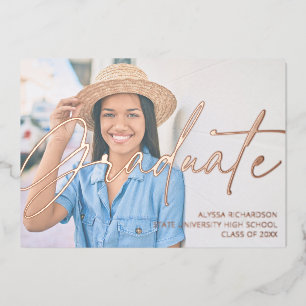 Invitation En Aluminium  Chic Script H Photo Graduation Party