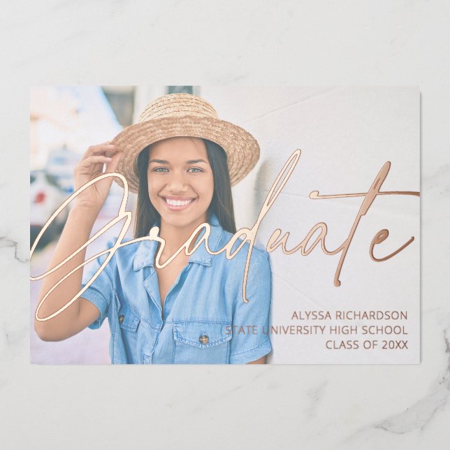 Invitation En Aluminium Chic Script H Photo Graduation Party (Recto)