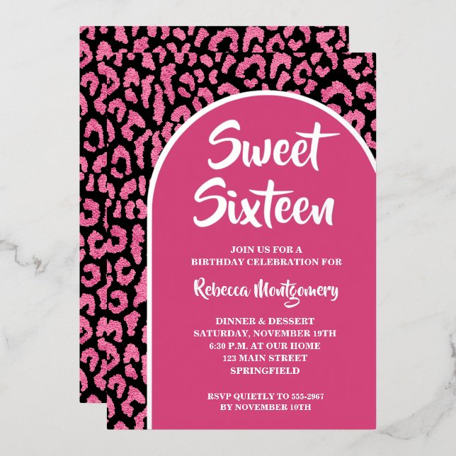 Invitation En Aluminium Chic Sweet 16 Impression Anniversaire Argent (Recto/Verso)