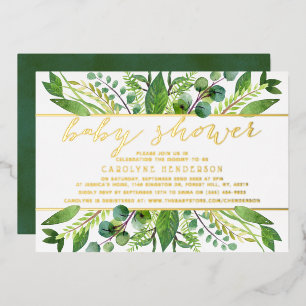 Invitation En Aluminium Chic Vert & Gold Foil Baby shower Neutre Réel