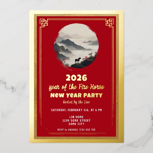 Invitation En Aluminium Chinese New Year 2026 Horse New Year Party (Recto)