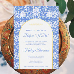 Invitation En Aluminium Chinoiserie Floral Quelque chose de bleu Fête des 