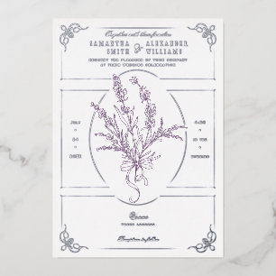 Invitation En Aluminium Chinoiserie Lavender Bouquet Mariage victorien