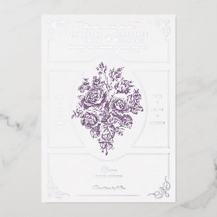 Invitation En Aluminium Chinoiserie Purple Rose Bouquet Mariage victorien