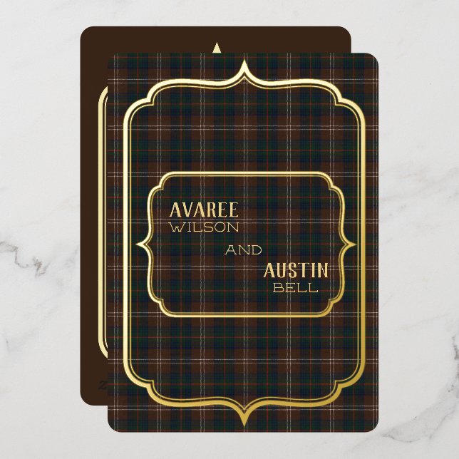 Invitation En Aluminium Chisholm Hunting Tartan Or Feuille (Recto/Verso)