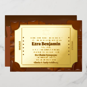 Invitation En Aluminium Chocolat Golden Ticket Bar Mitzvah ou Bat mitzvah