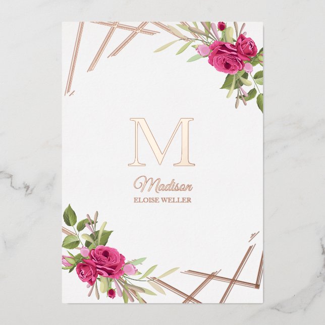 Invitation En Aluminium Christening Forme Botanique Géométrique Initiale (Recto)