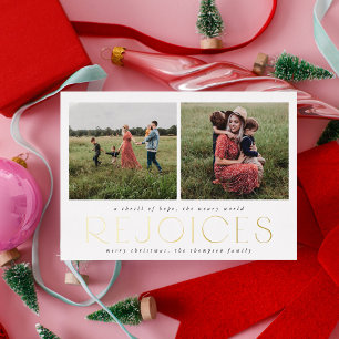 Invitation En Aluminium Christian Christmas Photo Card Foil Black Rejoice