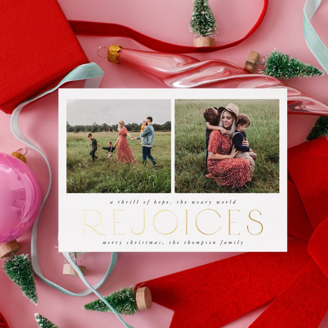 Invitation En Aluminium Christian Christmas Photo Card Foil Black Rejoice (Créateur téléchargé)