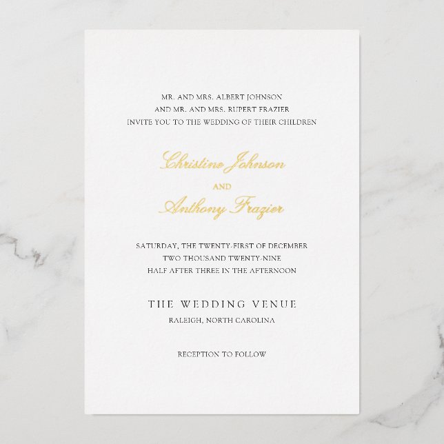 Invitation En Aluminium Christine Mariage traditionnel élégant (Recto)