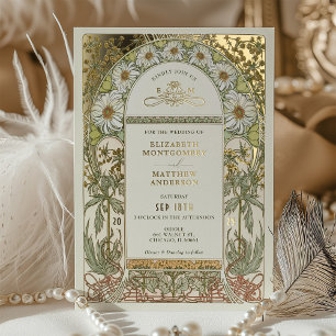 Invitation En Aluminium Chrysanthème doré Art nouveau mariage vintage