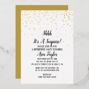 Invitation En Aluminium Chut ! C'est une surprise confettis retraite or