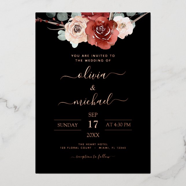 Invitation En Aluminium Chute Mariage romantique des Eucalyptus de Bourgog (Recto)