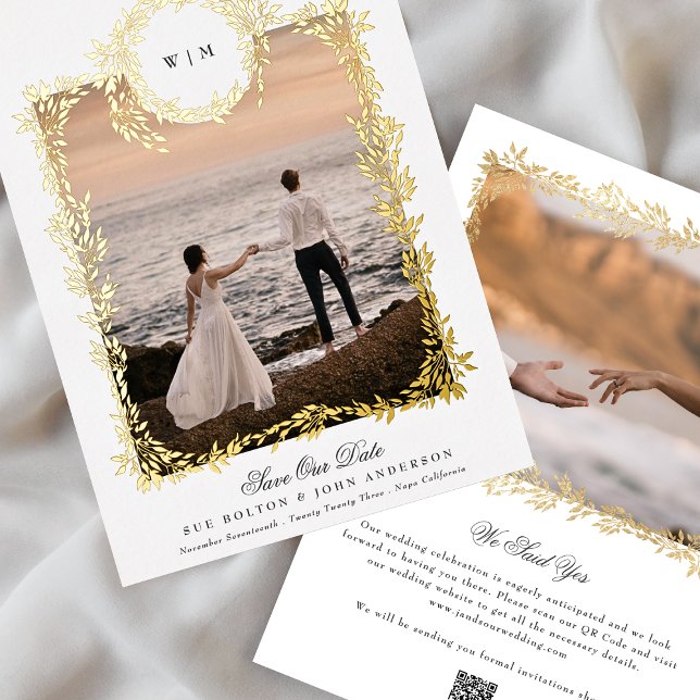 Invitation En Aluminium Cimier Botanique Monogramme Cadre Photo Véritable  (Créateur téléchargé)