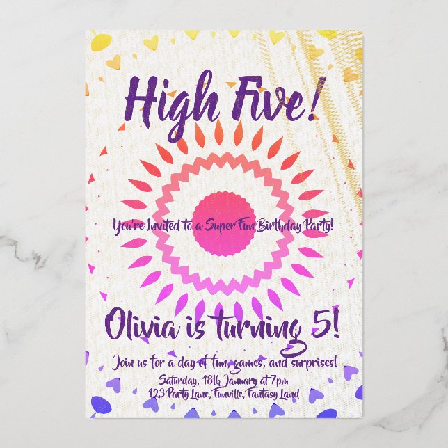 Invitation En Aluminium Cinq ! Anniversaire 5 ans (Recto)