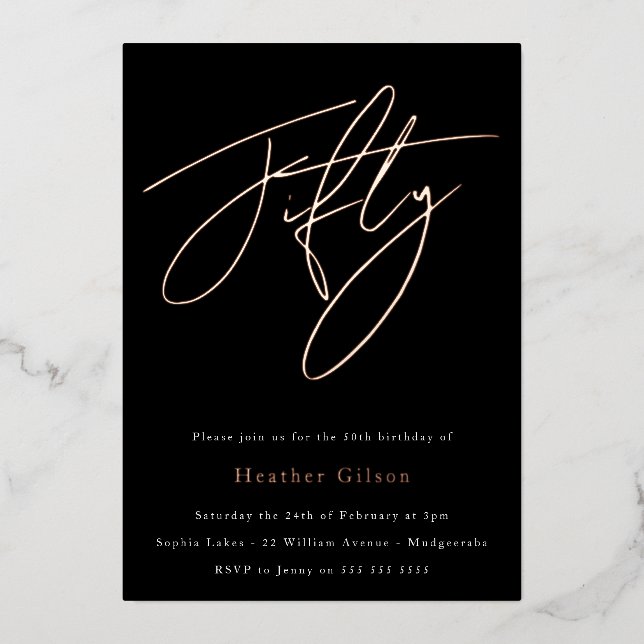 Invitation En Aluminium Cinquante ans d'élégance : 50e anniversaire Rose d (Recto)