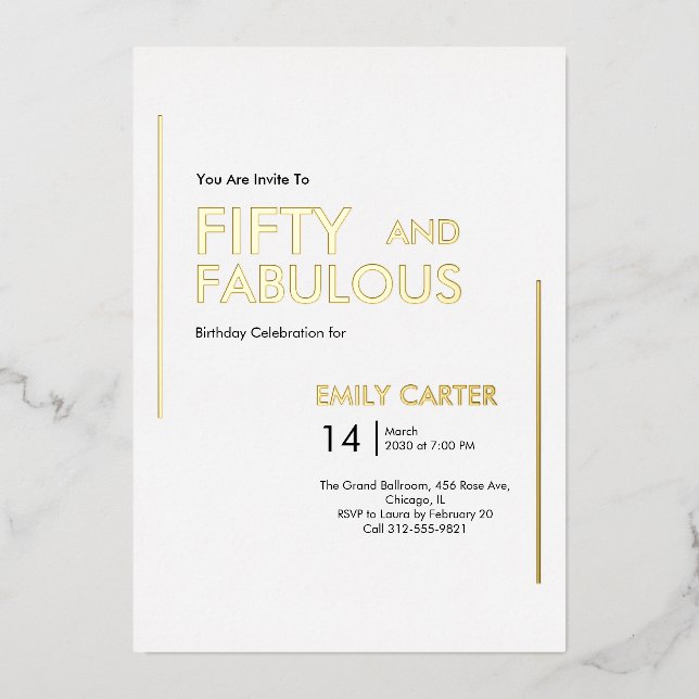 Invitation En Aluminium Cinquante ans et fabuleuse fête d'anniversaire de  (Recto)