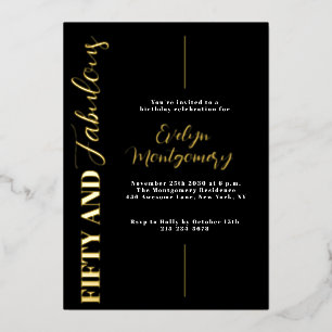 Invitation En Aluminium Cinquante ans et Fabuleux Fête d'anniversaire Blac