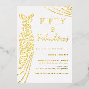 Invitation En Aluminium Cinquante ans et Fabuleux ! Robe en feuille d'or 5