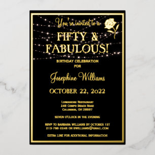 Invitation En Aluminium Cinquante et fabuleux anniversaire Black REAL Gold