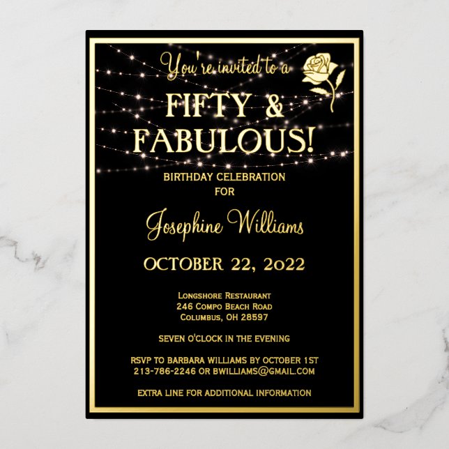 Invitation En Aluminium Cinquante et fabuleux anniversaire Black REAL Gold (Recto)