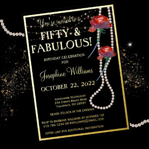 Invitation En Aluminium Cinquante & Fantastique Anniversaire Noir OR Réel 