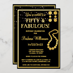 Invitation En Aluminium Cinquante & Fantastique Anniversaire Noir OR VÉRIT