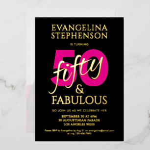 Invitation En Aluminium Cinquante Fantastique Or Noir Rose Photo 50e Anniv