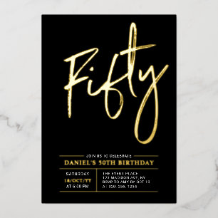 Invitation En Aluminium Cinquante Fête d'anniversaire Gold & Black moder