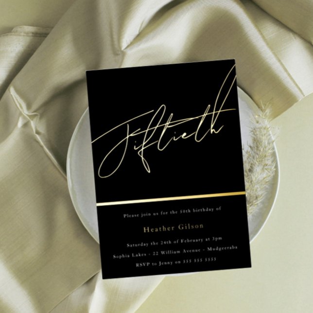 Invitation En Aluminium Cinquantième fête d'anniversaire de script doré 50 (Créateur téléchargé)