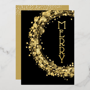 Invitation En Aluminium Circles and Stars on Black Christmas Gold