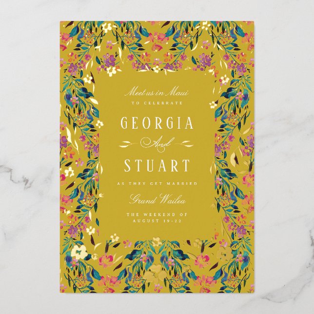 Invitation En Aluminium Citrine Tropicale Glam Jaune (Recto)