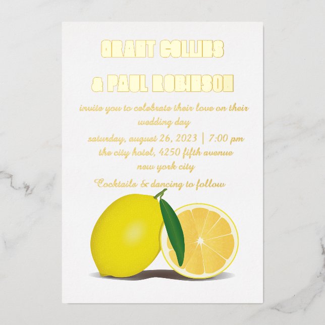 Invitation En Aluminium Citron frais, nature et or (Recto)