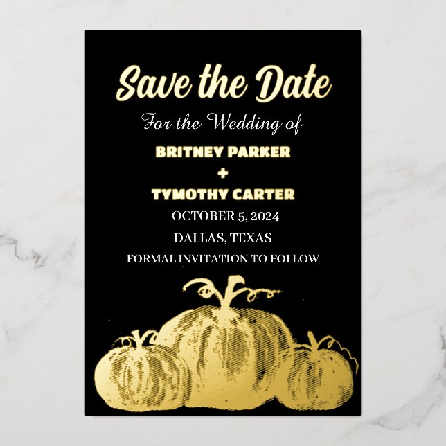 Invitation En Aluminium Citrouille Black Rustic Photo QR Code Mariage (Recto)