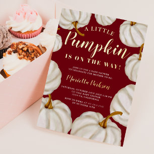 Invitation En Aluminium Citrouille blanche petite shower bébé rouge automn