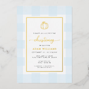 Invitation En Aluminium Citrouille Blue En vichy Christening Foil Invitati