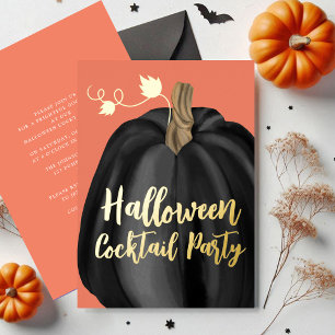 Invitation En Aluminium Citrouille dorée orange Halloween Soirée cocktail