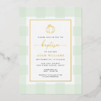 Citrouille Green En vichy Baptême Gold Foil Invita