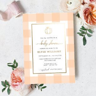 Invitation En Aluminium Citrouille Peach En vichy Baby shower Foil Invitat