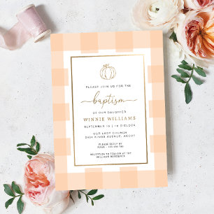 Invitation En Aluminium Citrouille Peach En vichy Baptême Gold Foil Invita