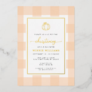 Invitation En Aluminium Citrouille Peach En vichy Christening Foil Invitat