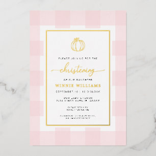 Invitation En Aluminium Citrouille Pink En vichy Christening Foil Invitati