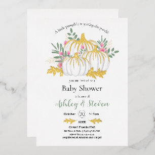 Invitation En Aluminium Citrouille rose blanc Baby shower or