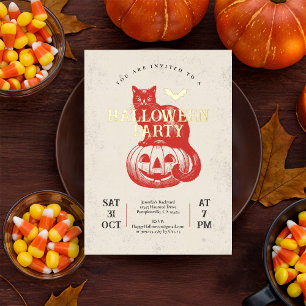 Invitation En Aluminium Citrouille rouge vintage et l'or de la fête d'Hall