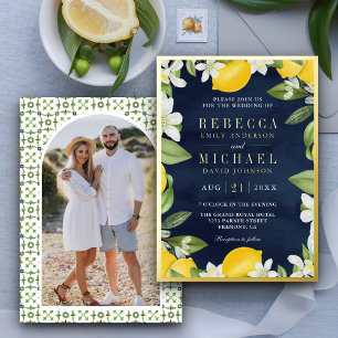 Invitation En Aluminium Citrus Lemon Orchard Photo Marine Blue Mariage Gol