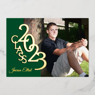 Invitation En Aluminium Classe 2023 Photo Graduation Vert et Or