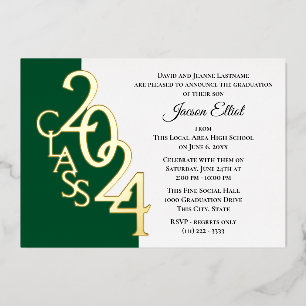 Invitation En Aluminium Classe 2024 Graduation Green and Gold Foil