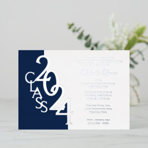Invitation En Aluminium Classe 2024 Marine Blue and Silver Foil