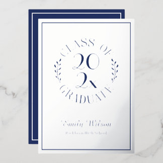 Invitation En Aluminium Classe Argent et Bleu De 2025 Graduation Party